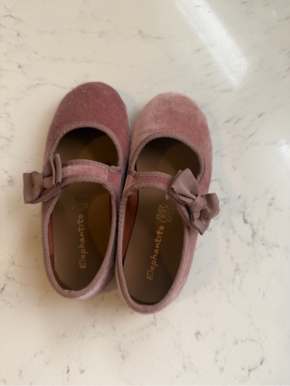 Elephantito Dusty Rose Velvet Mary Janes with Bow